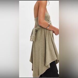 Free People “My Shirt is My Shirt. Elegant Strapless Olive Green Top & Skirt.